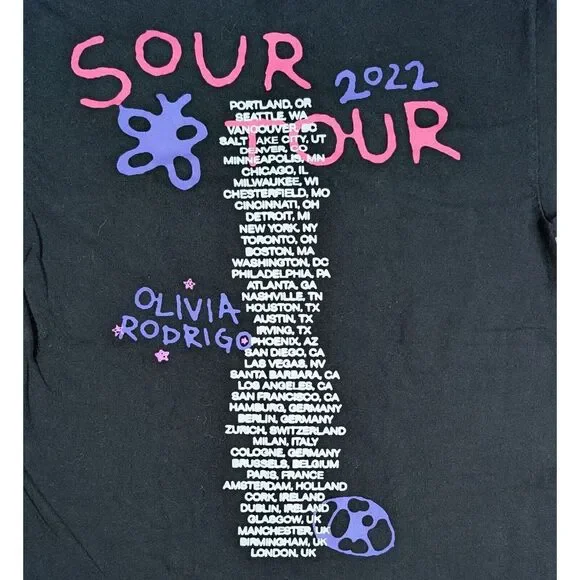 2022 Olivia‎ Rodrigo Official Sour Tour Tshirt Medium A Little Bit Sour 2-Sided - Picture 7 of 7
